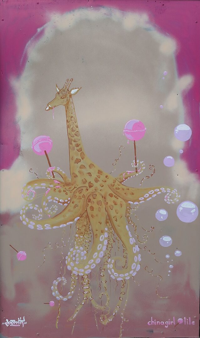 A Squidraffe licking Loomitlollypops. A cooperation between me and Loomit. I turend his giraffe into this Squidraffe licking lollypops.